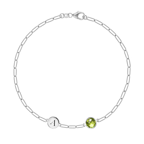 1 Letter & 1 Grand Peridot Adelaide Mini Bracelet in 14k Gold (August) - White Gold