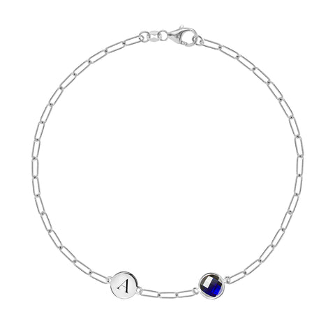 1 Letter & 1 Grand Sapphire Adelaide Mini Bracelet in 14k Gold (September) - White Gold