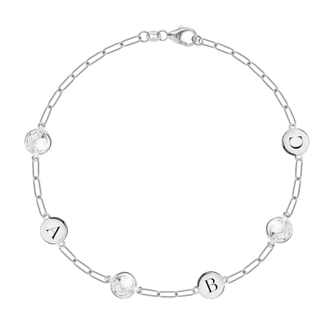 3 Letter & 3 Grand Birthstone Adelaide Mini Bracelet in 14k Gold - White Gold