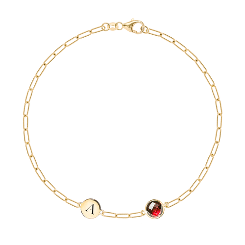 1 Letter & 1 Grand Garnet Adelaide Mini Bracelet in 14k Gold (January)