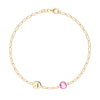 Personalized 1 Letter & 1 Grand Pink Sapphire Adelaide Mini Bracelet in 14k Gold (October)