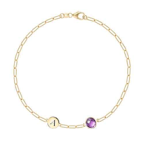 1 Letter & 1 Grand Amethyst Adelaide Mini Bracelet in 14k Gold (February)