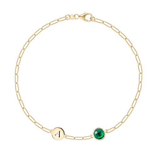 1 Letter & 1 Grand Emerald Adelaide Mini Bracelet in 14k Gold (May)