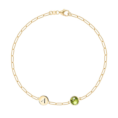 1 Letter & 1 Grand Peridot Adelaide Mini Bracelet in 14k Gold (August)