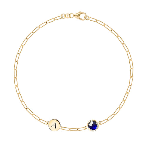 1 Letter & 1 Grand Sapphire Adelaide Mini Bracelet in 14k Gold (September)
