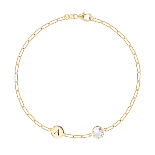 1 Letter & 1 Grand Birthstone Adelaide Mini Bracelet in 14k Gold