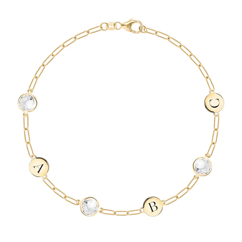 3 Letter & 3 Grand Birthstone Adelaide Mini Bracelet in 14k Gold