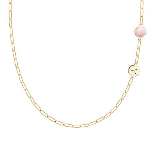 1 Letter & 1 Grand Pink Opal Adelaide Mini Necklace in 14k Gold (October)