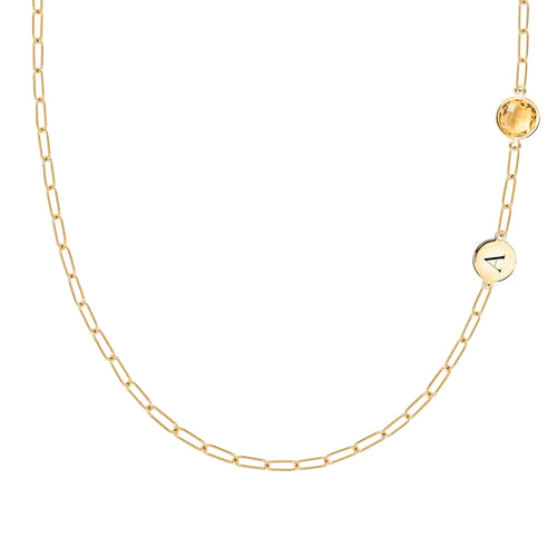 1 Letter & 1 Grand Citrine Adelaide Mini Necklace in 14k Gold (November)