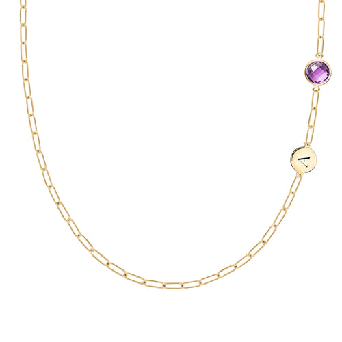 1 Letter & 1 Grand Amethyst Adelaide Mini Necklace in 14k Gold (February)