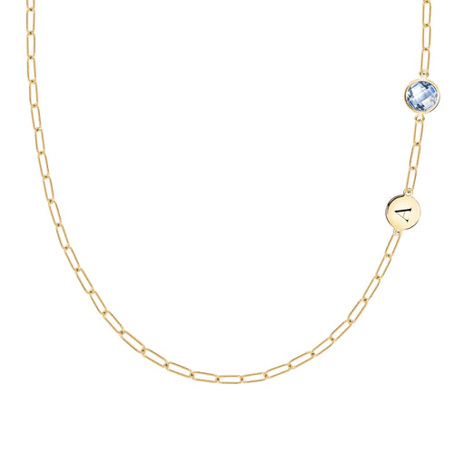 1 Letter & 1 Grand Aquamarine Adelaide Mini Necklace in 14k Gold (March)