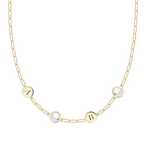 2 Letter & 2 Grand Birthstone Adelaide Mini Necklace in 14k Gold