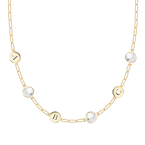 3 Letter & 3 Grand Birthstone Adelaide Mini Necklace in 14k Gold