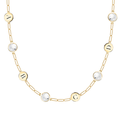 4 Letter & 4 Grand Birthstone Adelaide Mini Necklace in 14k Gold