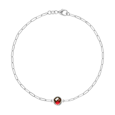 Grand 1 Garnet Adelaide Mini Bracelet in 14k Gold (January) - White Gold