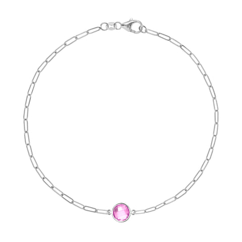 Grand 1 Pink Sapphire Adelaide Mini Bracelet in 14k Gold (October) - White Gold