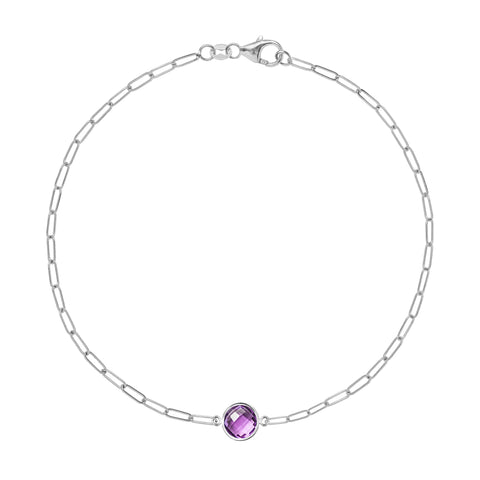 Grand 1 Amethyst Adelaide Mini Bracelet in 14k Gold (February) - White Gold