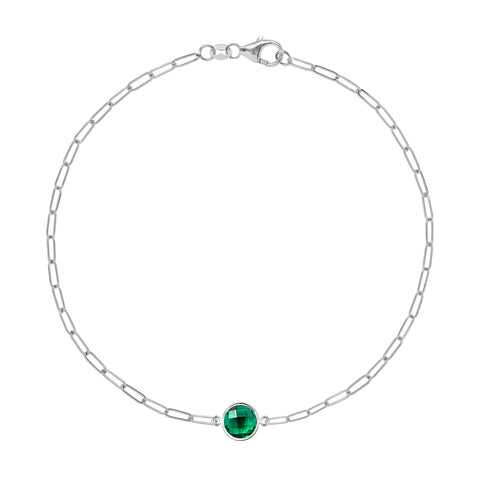 Grand 1 Emerald Adelaide Mini Bracelet in 14k Gold (May) - White Gold