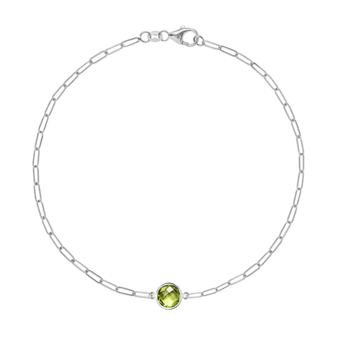 Grand 1 Peridot Adelaide Mini Bracelet in 14k Gold (August) - White Gold