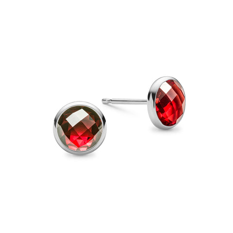 Grand Garnet Stud Earrings in 14k Gold (January) - White Gold