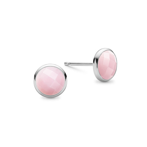 Grand Pink Opal Stud Earrings in 14k Gold (October) - White Gold