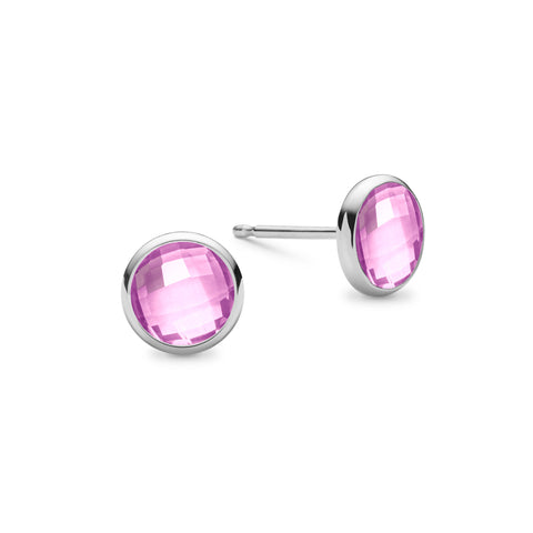 Grand Pink Sapphire Stud Earrings in 14k Gold (October) - White Gold