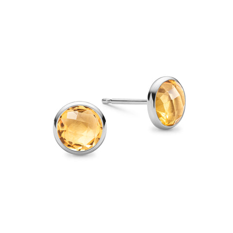 Grand Citrine Stud Earrings in 14k Gold (November) - White Gold