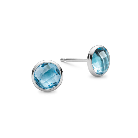 Grand Nantucket Blue Topaz Stud Earrings in 14k Gold (December) - White Gold