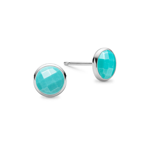 Grand Turquoise Stud Earrings in 14k Gold (December) - White Gold