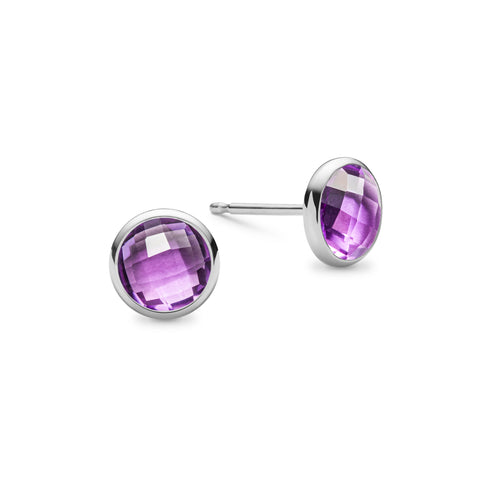 Grand Amethyst Stud Earrings in 14k Gold (February) - White Gold