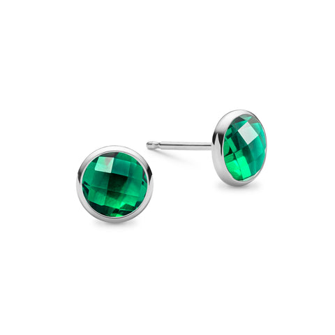 Grand Emerald Stud Earrings in 14k Gold (May) - White Gold