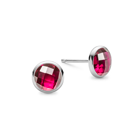 Grand Ruby Stud Earrings in 14k Gold (July) - White Gold