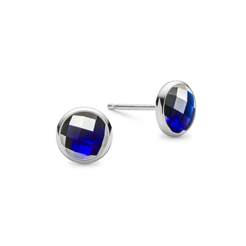 Grand Sapphire Stud Earrings in 14k Gold (September) - White Gold