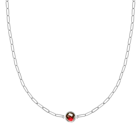 Grand 1 Garnet Adelaide Mini Necklace in 14k Gold (January) - White Gold