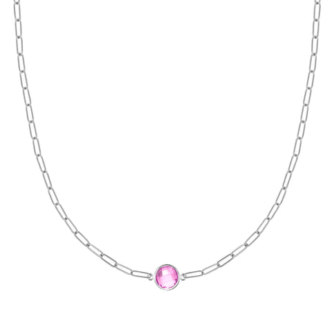 Grand 1 Pink Sapphire Adelaide Mini Necklace in 14k Gold (October) - White Gold