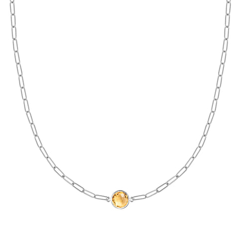 Grand 1 Citrine Adelaide Mini Necklace in 14k Gold (November) - White Gold