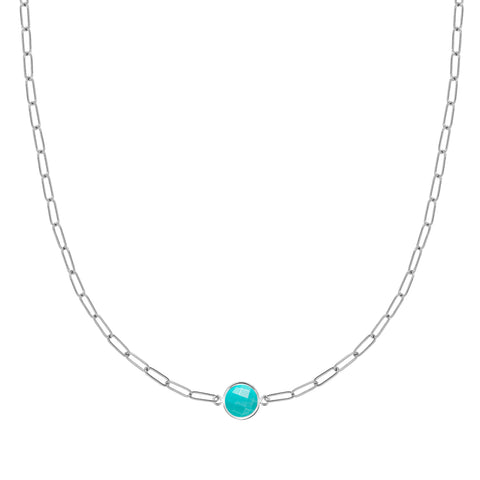 Grand 1 Turquoise Adelaide Mini Necklace in 14k Gold (December) - White Gold