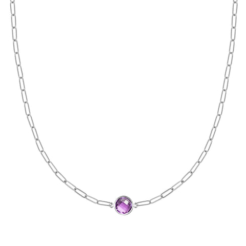 Grand 1 Amethyst Adelaide Mini Necklace in 14k Gold (February) - White Gold