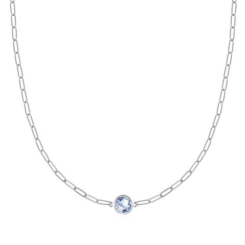 Grand 1 Aquamarine Adelaide Mini Necklace in 14k Gold (March) - White Gold