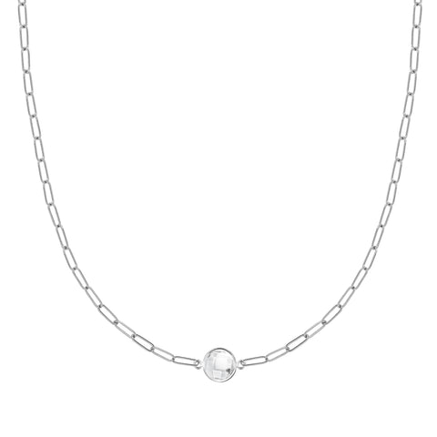 Grand 1 White Topaz Adelaide Mini Necklace in 14k Gold (April) - White Gold