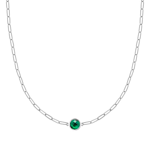 Grand 1 Emerald Adelaide Mini Necklace in 14k Gold (May) - White Gold