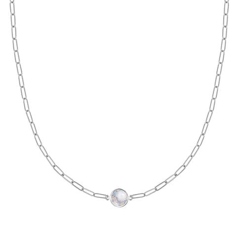 Grand 1 Moonstone Adelaide Mini Necklace in 14k Gold (June) - White Gold