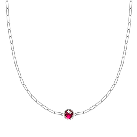 Grand 1 Ruby Adelaide Mini Necklace in 14k Gold (July) - White Gold