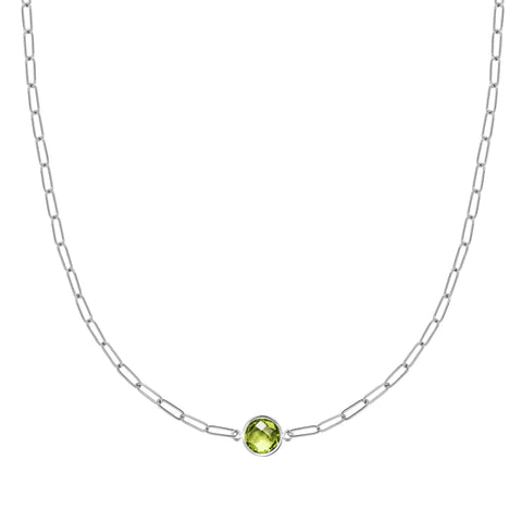 Grand 1 Peridot Adelaide Mini Necklace in 14k Gold (August) - White Gold