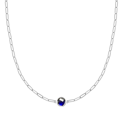 Grand 1 Sapphire Adelaide Mini Necklace in 14k Gold (September) - White Gold