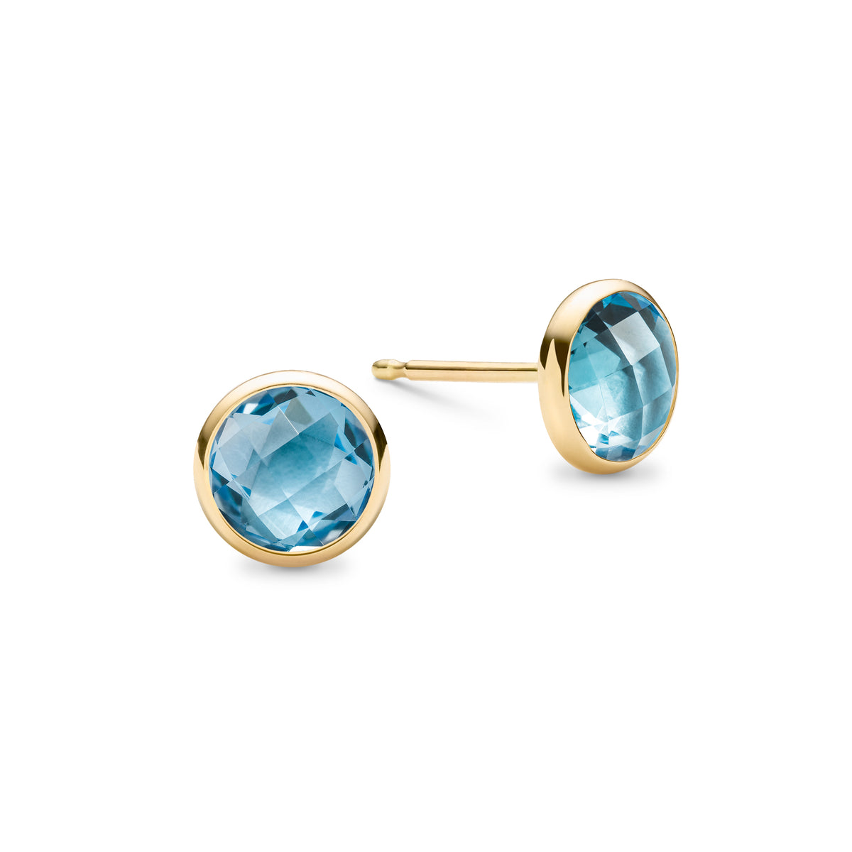 Gold Round Stud Earrings - Blue Topaz Gemstone Stud Earrings - 14k Gold Earrings sold - Small Gemstone Earrings for Women - December Birthstone