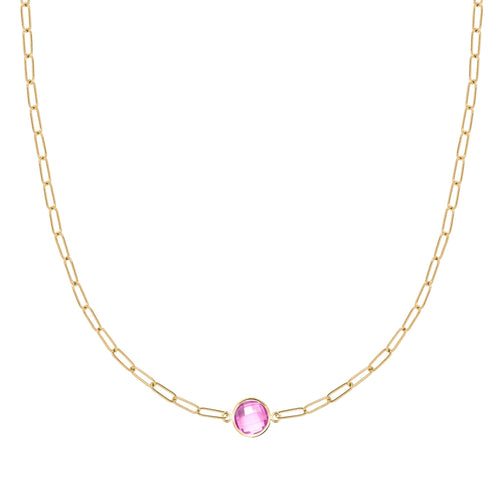 Grand 1 Pink Sapphire Adelaide Mini Necklace in 14k Gold (October)