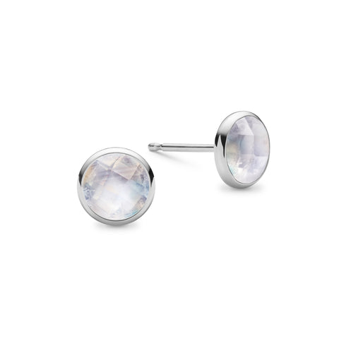 Grand Moonstone Stud Earrings in 14k Gold (June) - White Gold