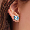 Greenwich Flower Nantucket Blue Topaz & Diamond Earrings in 14k Gold (December)