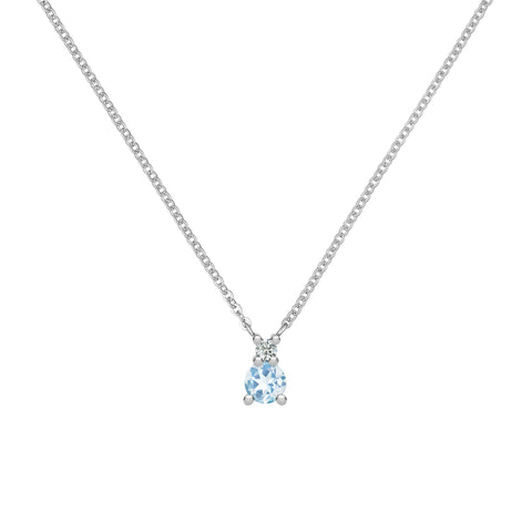 Greenwich Solitaire Aquamarine & Diamond Necklace in 14k Gold (March) - White Gold